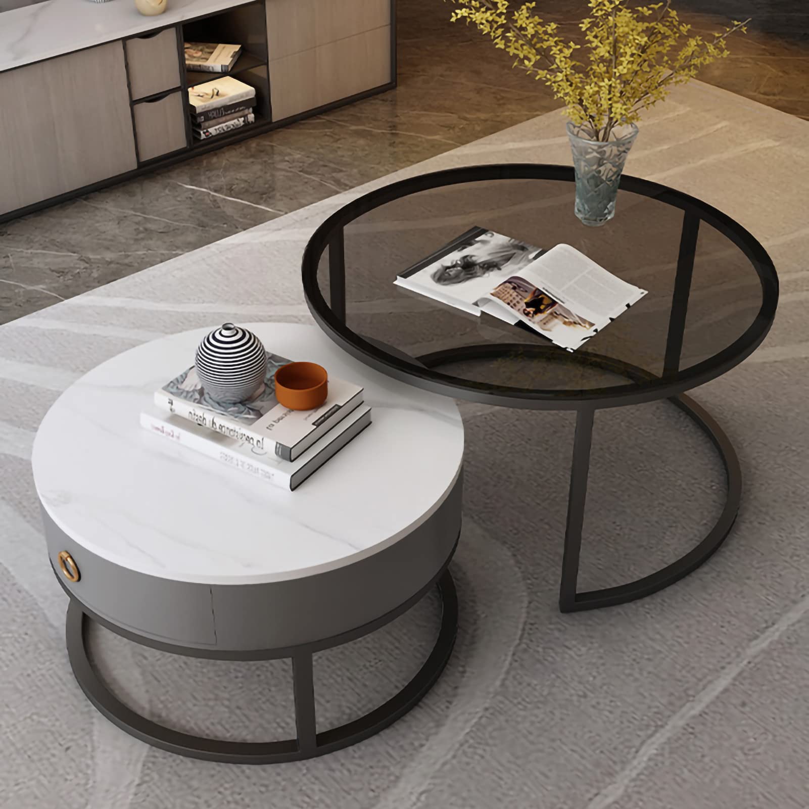 Amazon.co.jp: コーヒーテーブルラウンドネスティングコーヒーテーブル